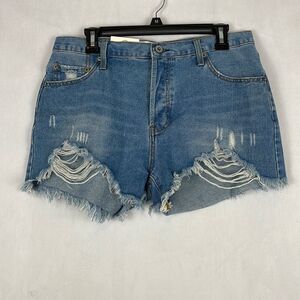 Umgee Distressed Frayed Hem Denim/Jean Shorts. Buttonfly. Size 32 Waist. NWT